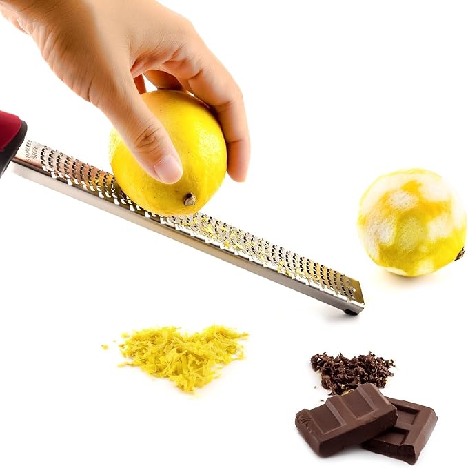 Lemon Zester, Stainless Steel Kitchen Cheese Grater, Plastic Cover Ergonomic Soft Black Handle