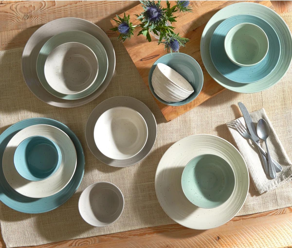 Sango Siterra Artist's Blend 16-Piece Stoneware Dinnerware Set – Service for 4, Mixed Glossy Finish with Unique Speckled Design, for Everyday Dining & Entertainment, Dishwasher & Microwave Safe