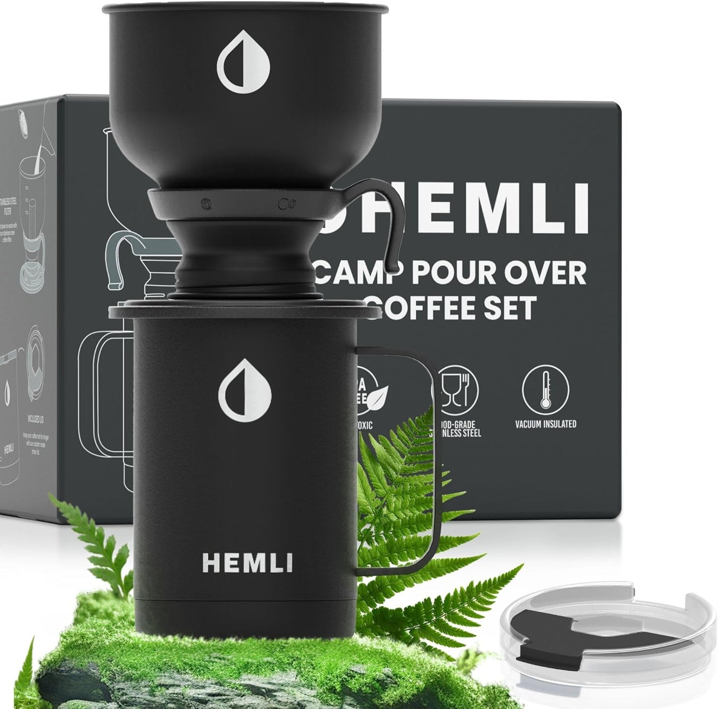 Pour Over Coffee Maker Camp Set – Vacuum Insulated Mug with Leakproof Lid, Stainless Steel Micro Filter, Scratch-Resistant Finish, Portable Coffee Maker for Camping, Travel & Outdoor Adventures