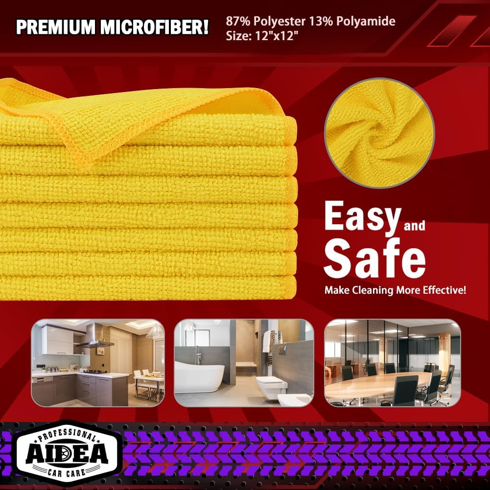AIDEA Microfiber Cleaning Cloth, 20PK, Microfiber Towels for Cars, Premium All Purpose Car Cloths, Dusting Cloth Cleaning Rags, Absorbent Towels for SUVs, House, Kitchen, Window, 12"×12", Yellow