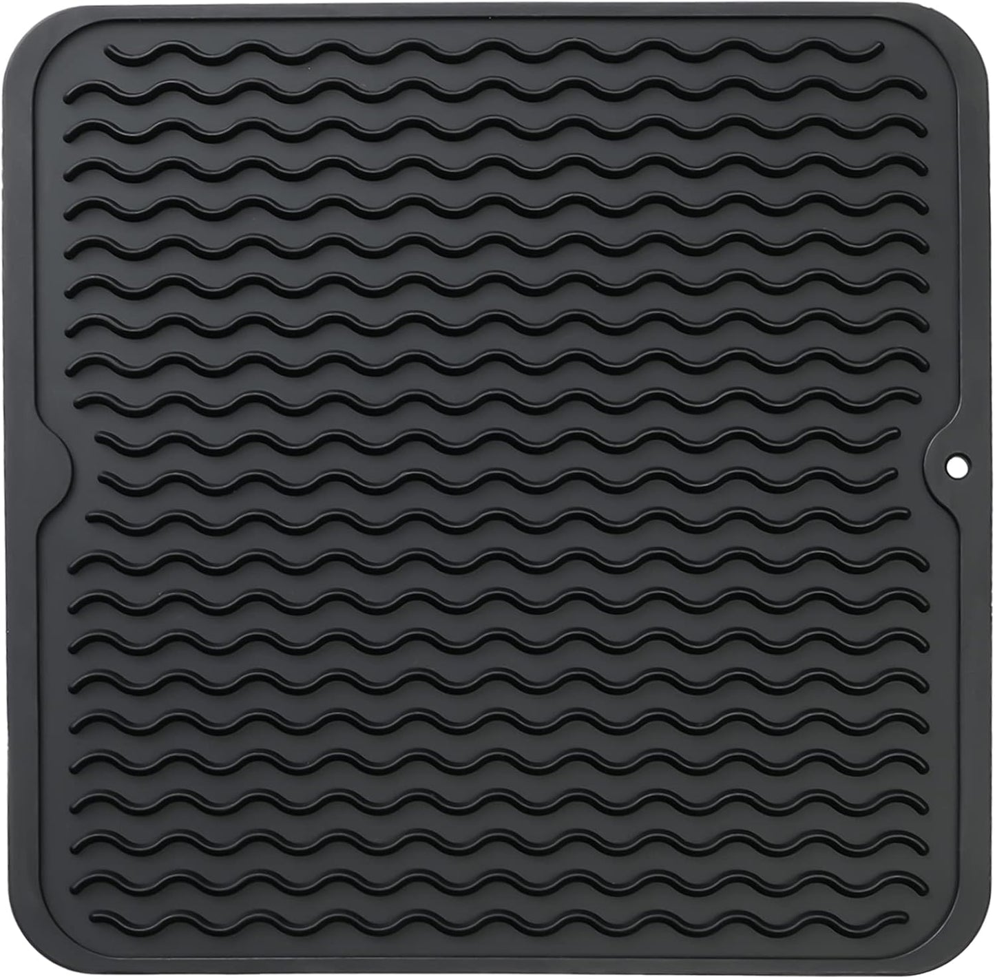 Silicone Dish Drying Mat for Multiple Usage,Easy clean,Eco-friendly,Heat-resistant Silicone Mat for Kitchen Counter or Sink,Refrigerator or Drawer liner Black M 12 inches x 12 inches