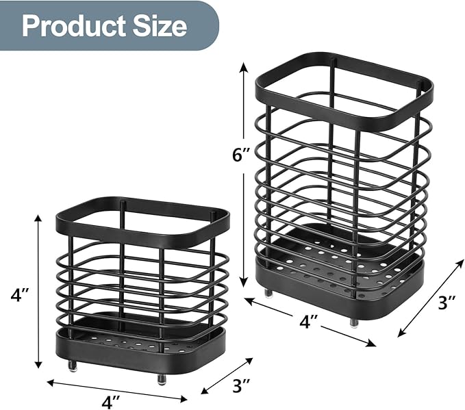 Utensil Holder, Stainless Steel Utensil Drying Rack for Kitchen Counter, Silverware Cutlery Flatware Holder Forks, Knives, Spoons, Chopsticks Organizer (Black)