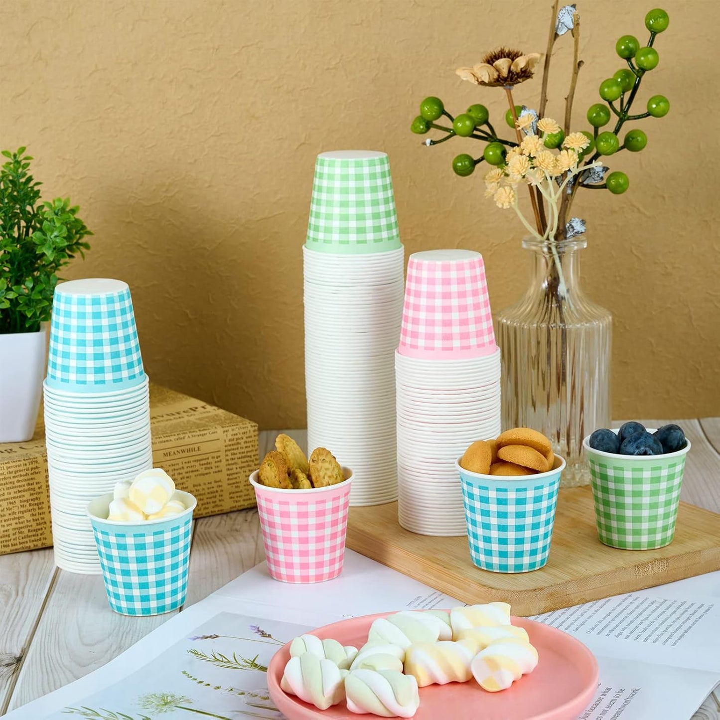 LITOPAK 480 Pack 3 oz Paper Cups, Colorful Disposable Bathroom Cups, Small Mouthwash Mugs for Home, Bathroom, Picnic, Party, and Events