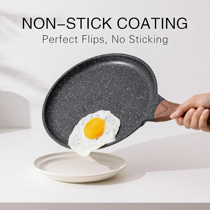 Kordisen Crepe Pan Nonstick, 10 Inch Dosa Pan with Spreader, Granite Coating Comales Para Tortillas Pancake Pan, Flat Pan for Stove Top, Induction Compatible, PFOA Free