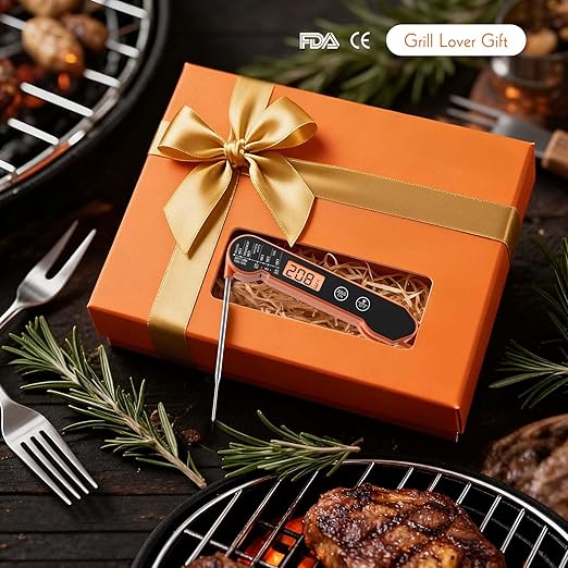 Meat Thermometer Digital with Backlight, Calibration & Hold Function, IP65 Waterproof Food Thermometer for Cooking, Outdoor Grilling, Candy Making