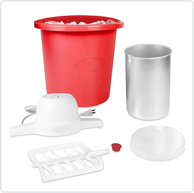 Nostalgia Electric Ice Cream Maker – Parlor Style, Old Fashioned Soft Serve Ice Cream Machine Makes Frozen Yogurt or Gelato in Minutes - Fun Kitchen Appliance – Red - 4 Quart