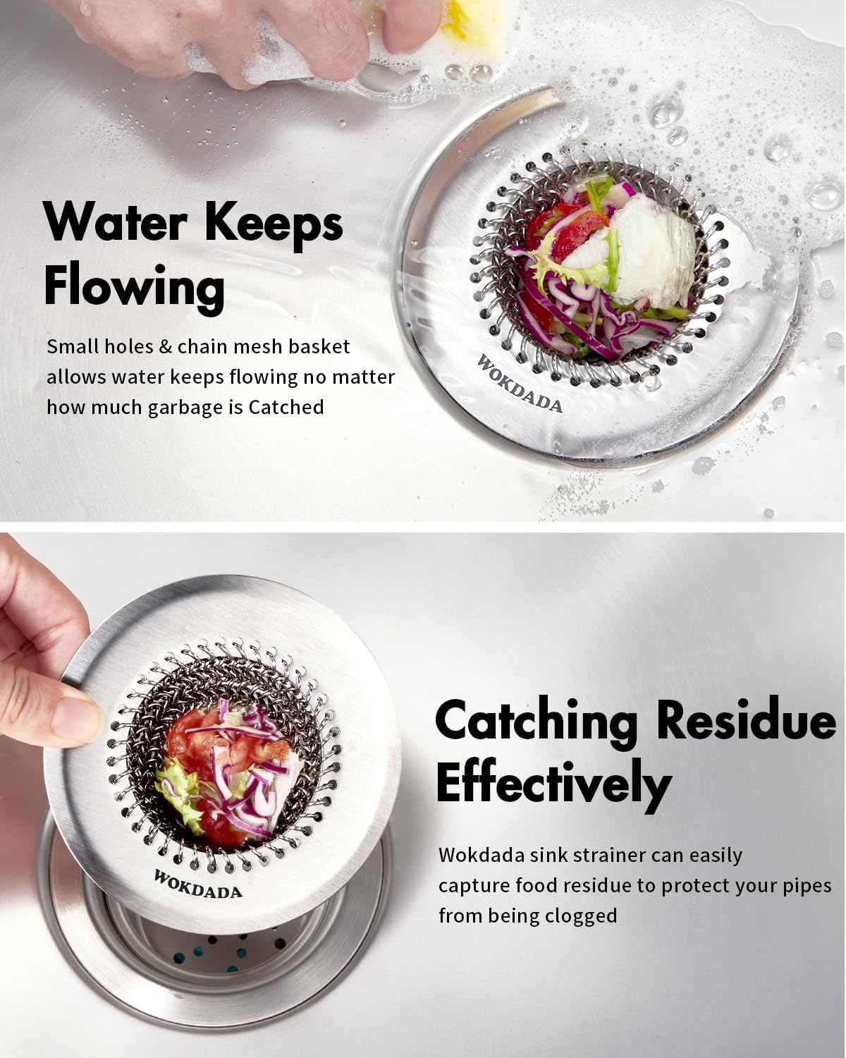 Revolutionary Sink Strainer/Patented Reversible Chain Mesh, Effortless Cleaning & Debris Catcher, Large Capacity, No Clog, 304 Stainless Steel & Rust-Proof/Handmade with Premium Materials