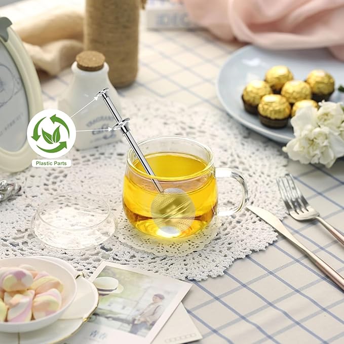 Numola Long Handle Tea Ball Stainless Steel, 2Pcs Premium Tea Infuser Filter for Loose Leaf Tea, Reusable Fine Mesh Tea Interval Diffuser Strainer for Cup and Teapot