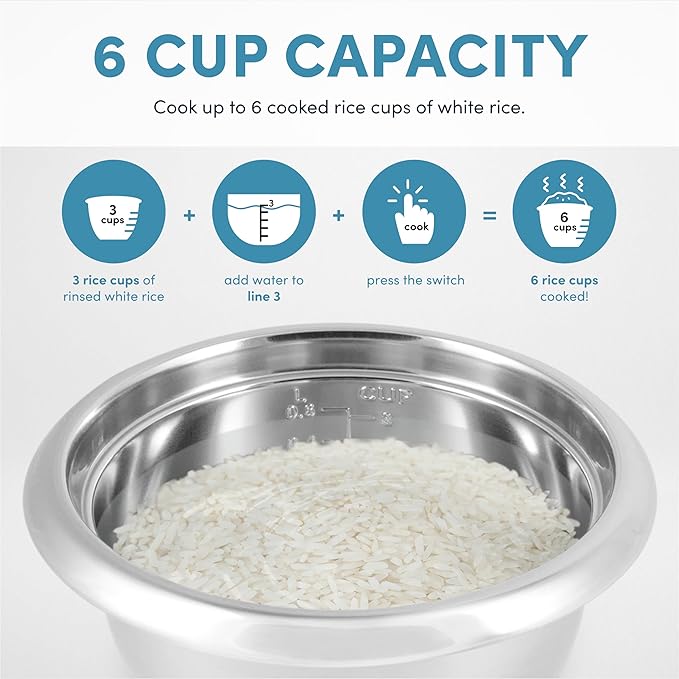 Aroma Housewares Select Stainless Rice Cooker & Warmer with Uncoated Inner Pot, 6-Cup(cooked)/ 1.2Qt, ARC-753SGR, Red