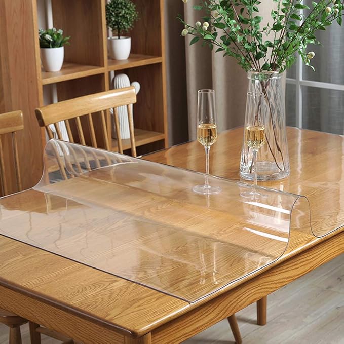 Wadrac Multisize Plastic Clear Table Cover Protector-1.5mm Thick 28x66 inch Non-Slip Waterproof PVC Tablecloths Desk Cover Sheet for End Dining Table Wooden Furniture Surface Topper Kids Paining Desk