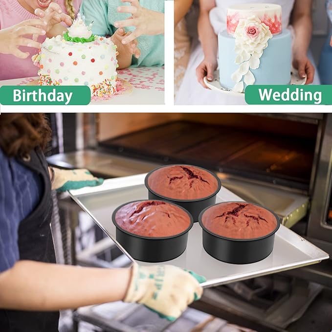 TeamFar 4inch Cake Pan Set of 3, Nonstick Mini Round Baking Cake Pan with Stainless Steel Core, for Baking Smash/Layer Cakes, Healthy & Heatproof, Release Easily & Easy Clean