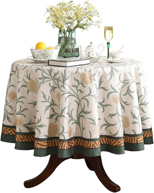 patdrea Designer Vintage Linen Round Tablecloth,French Table Cloth with Floral Pattern,Provencal Decoration Table Cover for Kitchen Dining,Christmas,Thanksgiving,Diameter 55"-Littledaisy