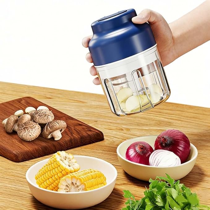 Electric Garlic Chopper, Mini Portable Veggie Cutter with 4/6 Stainless Steel Blades, Portable Wireless Rechargeable Mini Electric Garlic Food Chopper for Garlic, Onion, Chili, Nuts (2PCS-A,250ML)
