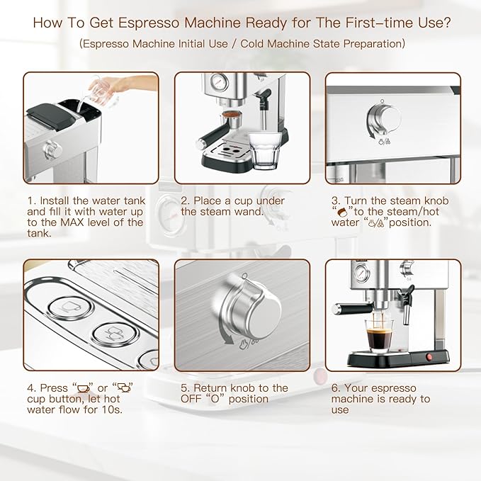 MEGAWISE Espresso Machine 20 Bar, Compact Stainless Steel Coffee Maker with Steam Milk Frother & Removable Tank for Cappuccino, Latte - Silver