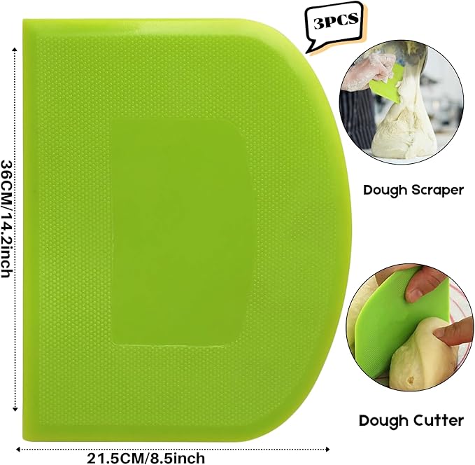 SURDOCA Dough Scraper Bench Scraper - 3P 14.2x8.5" Plastic Flexible Bowl Scraper, Sharp Edge & Angles Cake Scraper. Non-Slip Bakeware Decorating Tools Sculpting & Modeling Tools - Pure Yellow