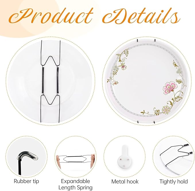 Bilillo 6 Pack Plate Hangers for the Wall, Suitable for 4-5 Inch Decorative Plate, Invisible Heavy Duty Wire Plate Holder with Wall Hooks, Plate Hangers for Displaying Plates, Platter, Dish (Black)