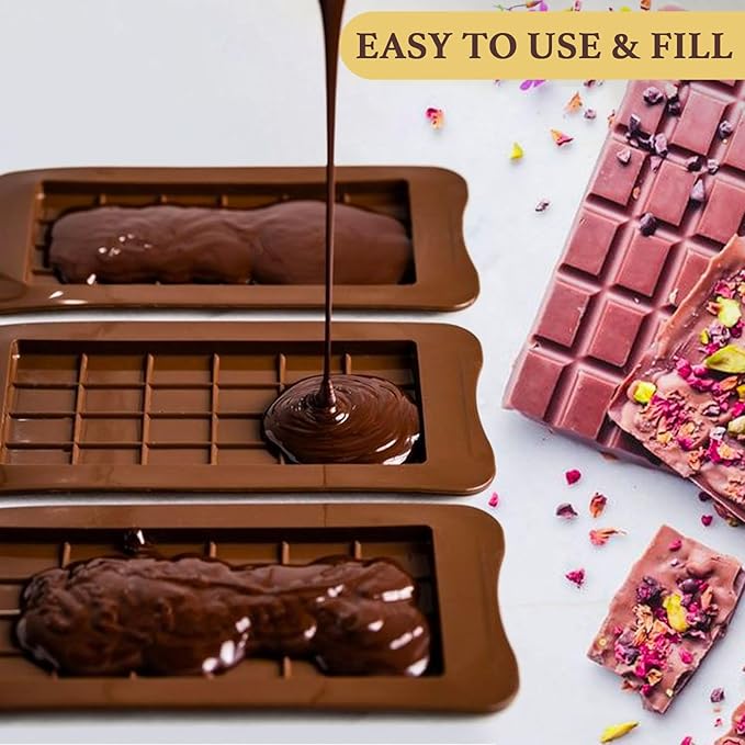 HKNMTT Chocolate Bar Molds Silicone Classic 4 Pack, Snap Candy Bars Making Mould Set, BPA Free Soy Candle Wax Melt Durable Mold Easy Release Non-Stick for Protein and Energy DIY Handmade Gifts
