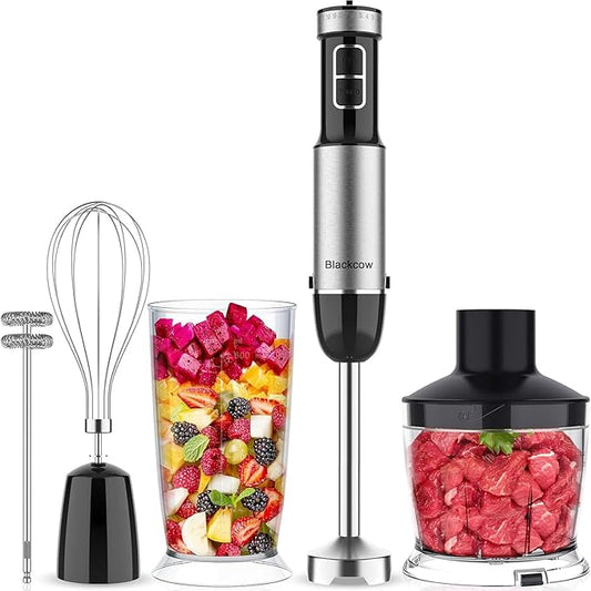Immersion Blender Handheld for Kitchen,Emulsion Blender Handheld with Titanium Blades,12 Speed Electric Hand Mixer with BPA Free Attachments:Chopper Bowl,Whisk,Milk Frother,Measuring Cup