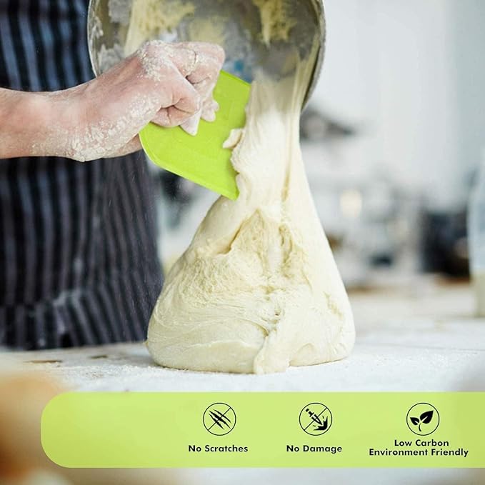 SURDOCA Dough Scraper Bench Scraper - 3P 10.6x6.7" Plastic Flexible Bowl Scraper, Sharp Edge & Angles Cake Scraper. Non-Slip Bakeware Decorating Tools Sculpting & Modeling Tools - Green+Yellow+Green