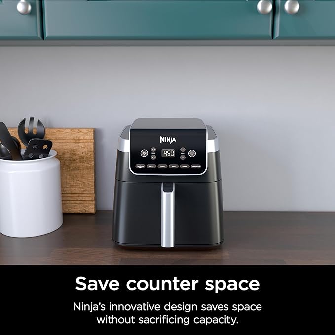 Ninja | Air Fryer | 6.5 QT Pro XL Capacity fits 9lbs of Wings | 6-in-1 Max Crisp, Air Fry, Roast, Bake, Reheat & Dehydrate | Nonstick Basket, Crisper Plate & Recipe Guide | Grey | AF181