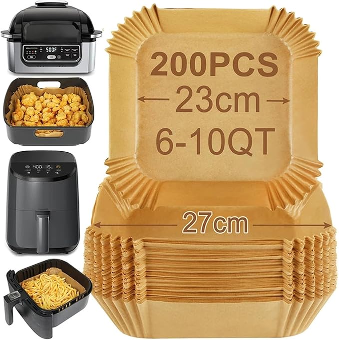 Large Air Fryer Disposable Paper Liners Nonstick 23cm Oven Airfryer Parchment Baking Paper ，Compatible For Ninja，Compatible For COSORI ，Grill Cooking Basket(16cm square,50PC)