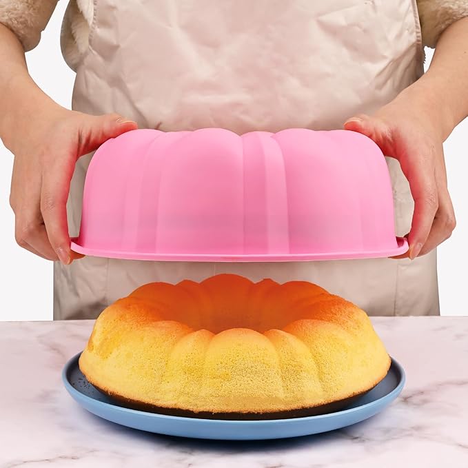 HUAKENER 10 Inch Fluted Cake Pan (2 Pack) - 12 Cups Nonstick Fluted Tube Pan, Large Size Silicone Baking Molds for Cake, Brownie, Cornbread