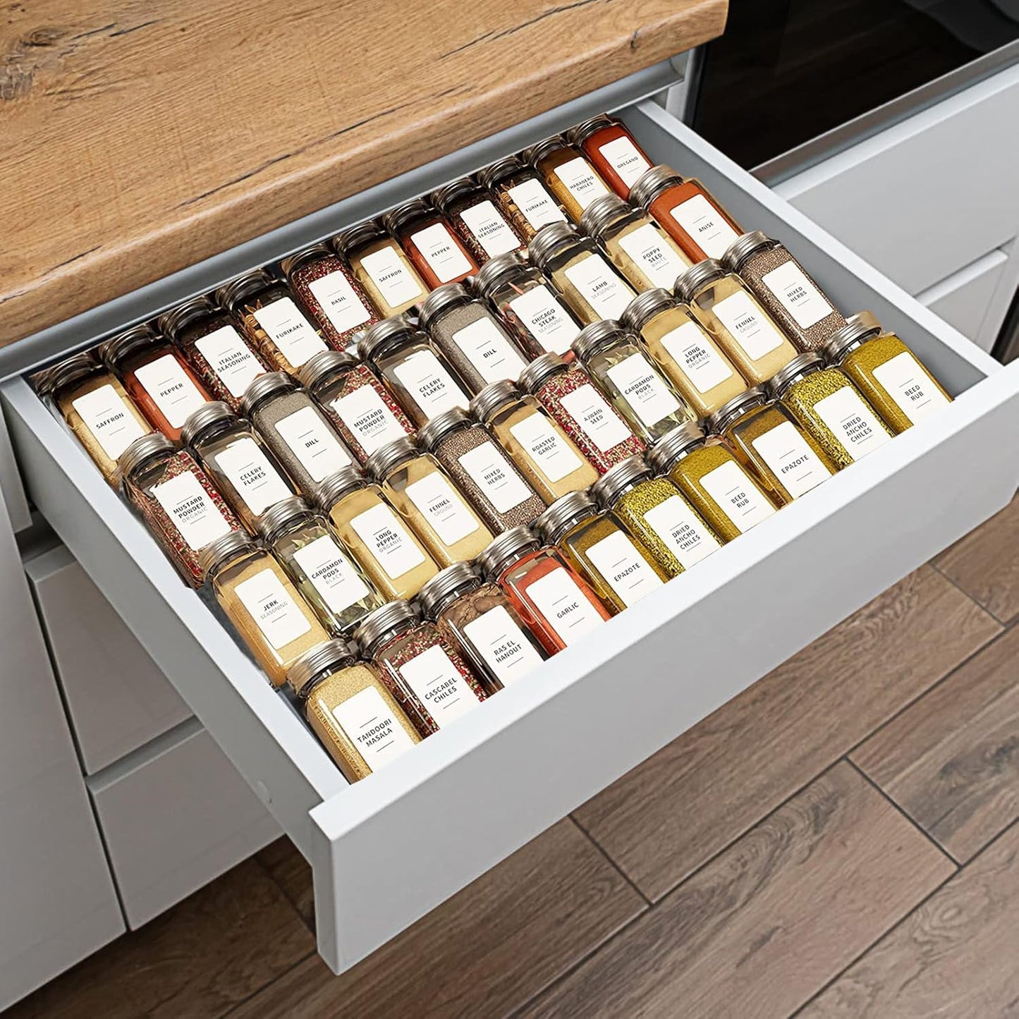 Spice Drawer Organizer, 4 Tier - 8 Pack Black Acrylic Drawer Seasoning Organizer, Expandable from 11'' to 22'', Premium Kitchen Spice Rack Organizers and Storage for Drawer