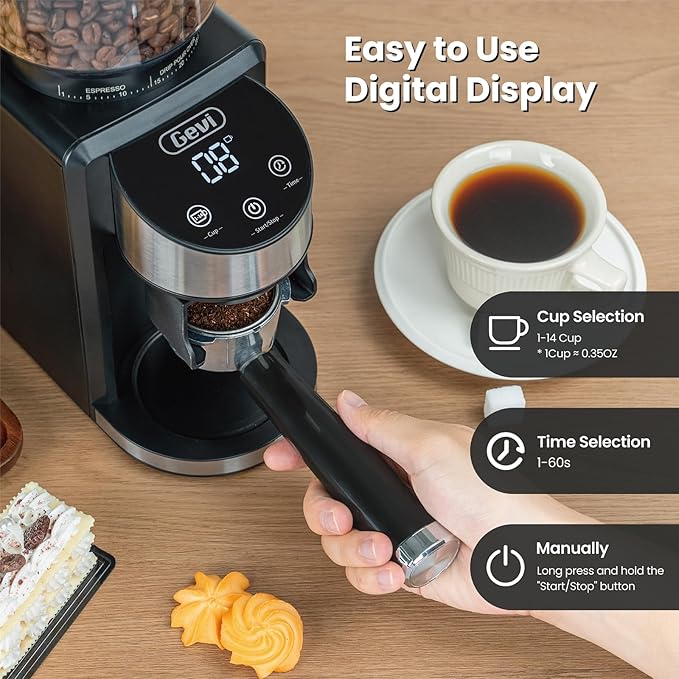 Gevi Coffee Grinder Electric,Coffee Bean Grinder with 35 Grind Settings for Espresso,Drip,French Press,Burr Coffee Grinder for Home Use,Anti-static Design,Black