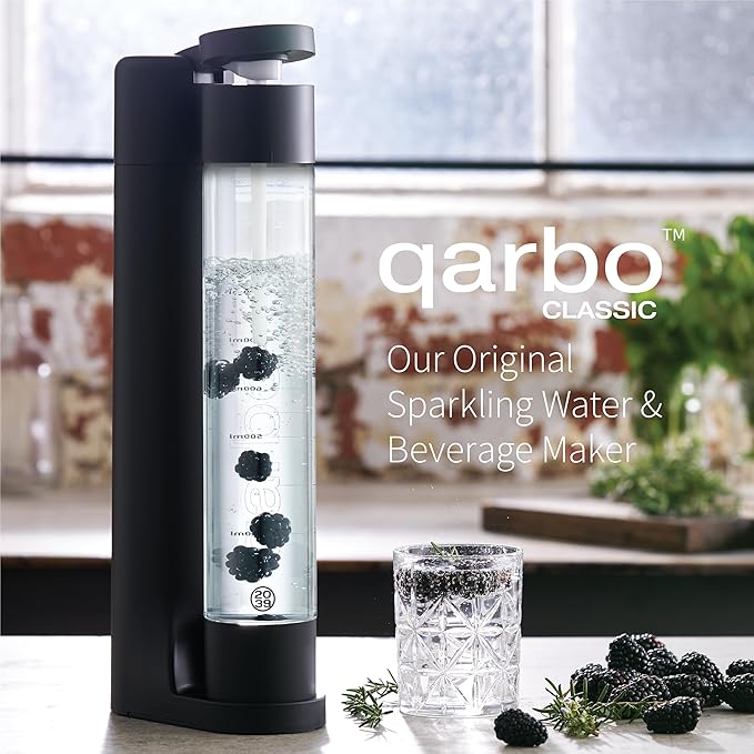 Twenty39 qarbo CLASSIC Sparkling Water Maker Machine - Soda Beverage Carbonator for Home, Seltzer & Carbonated Beverage Dispenser, Water Carbonation Fizz Maker (Matte Black)
