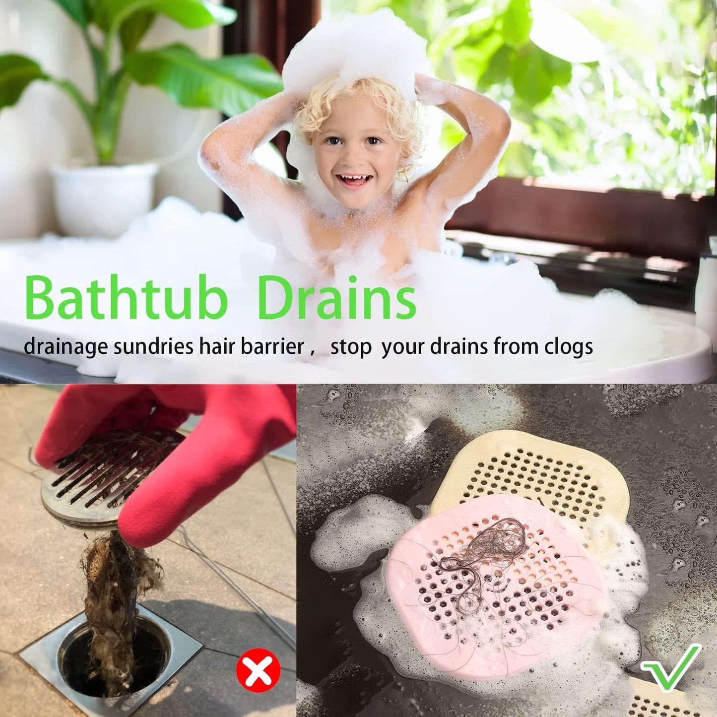 2 Pack Drain Hair Catcher Silicone Shower Drain Protector Sink Drain Strainer Hair Stopper for Shower Kitchen Bathroom Tub Teal