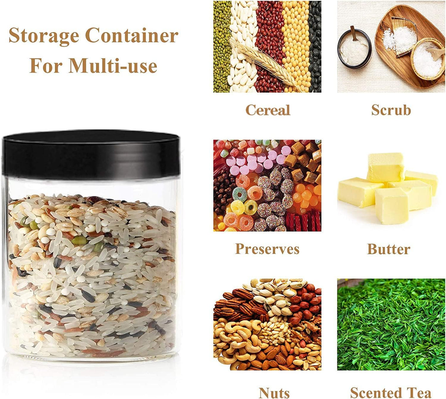 Plastic Jars with Lids Empty Slime Cosmetics Containers Clear Gift Food Jars Round PET Cream Jar with Black Lids Pen Labels for Kitchen Storage Spices Dry Food Body Butter Making(8OZ 32PCS)
