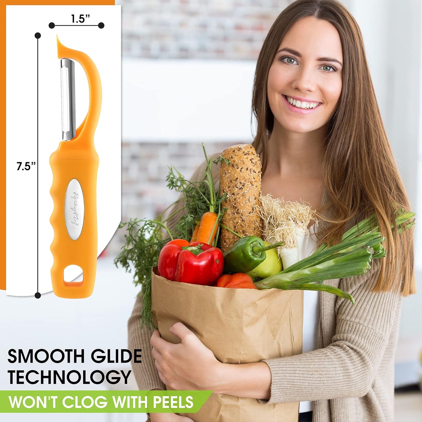 Spring Chef Premium Stainless Steel Swivel Potato Peelers for Kitchen, Metal Vegetable Peelers with Comfortable Handle for Apple, Cucumber, Veggie, Fruit, Carrot, Dishwasher Safe - Set of 2 - Mango