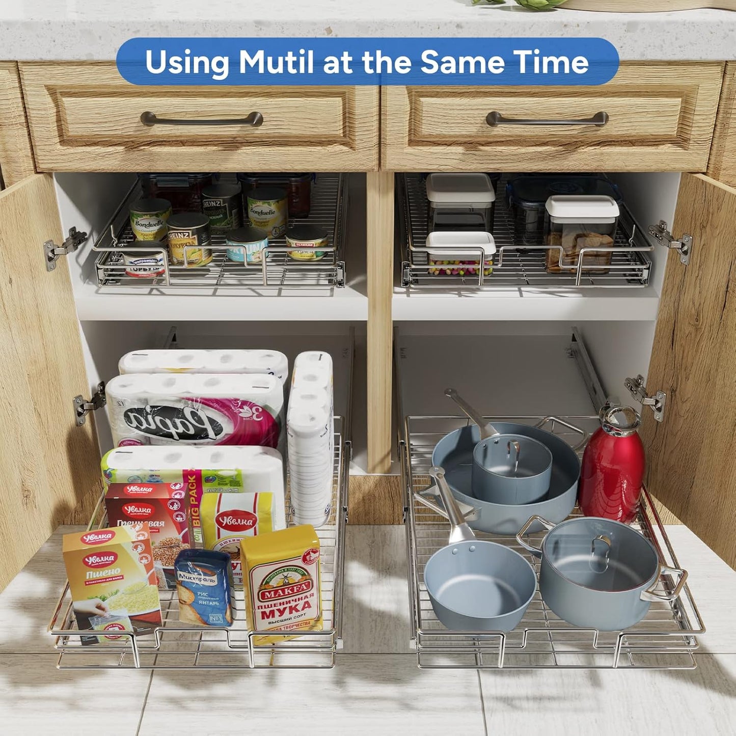 ROOMTEC Pull Out Cabinet Organizer, Cabinet Pull Out Shelves 30" W x 21½" D, Heavy Duty Cabinet Drawers Slide Out Kitchen Cabinet Organizers Storage Shelf
