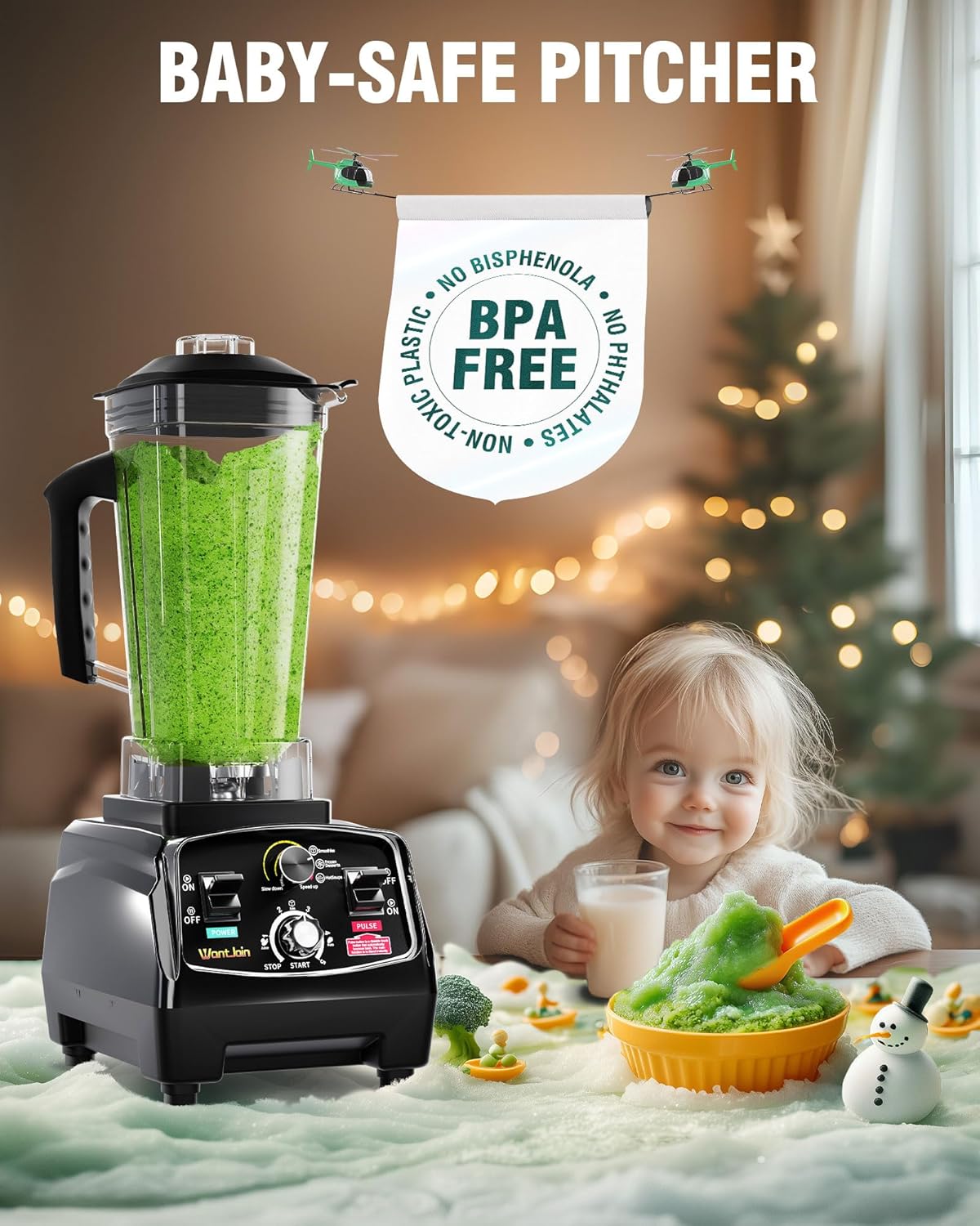 WantJoin Smoothie Blender 1800W Powerful Blenders for Kitchen 68 Oz Large Capacity and BPA-Free Containers with To-Go Cup Countertop Blender for Smoothies, Ice Crushing & Frozen Drinks