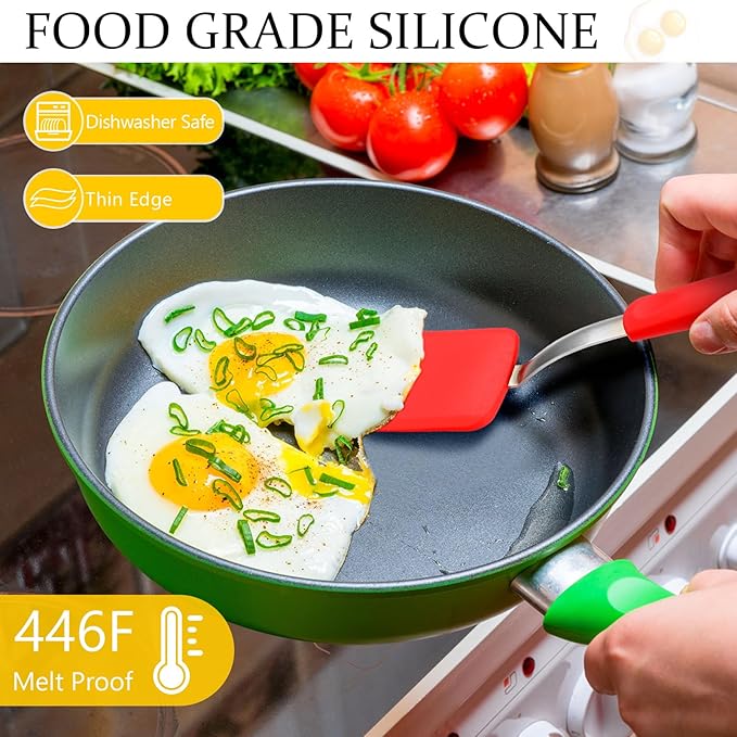 Silicone Cookie Spatula Turner 2 Pack Mini Brownie Spatula Flexible Kitchen Small Silicone Turner for Nonstick Cookware Heat Resistant No Scratch Flipper for Egg Pancake(Red)