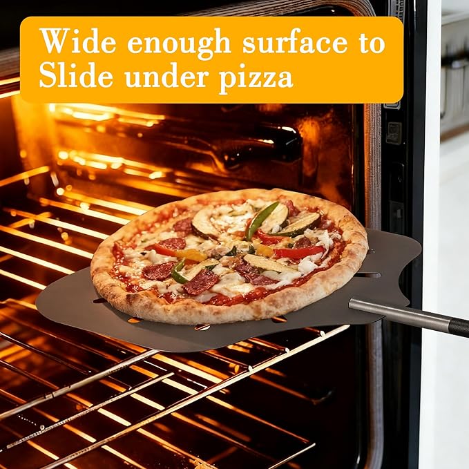 Pizza Peel 12" Metal Pizza Paddle with Adjustable 28"–42" Handle, Heat Resistant Pizza Spatula for Family Pizza Oven Baking Pizza, Dough, Bread