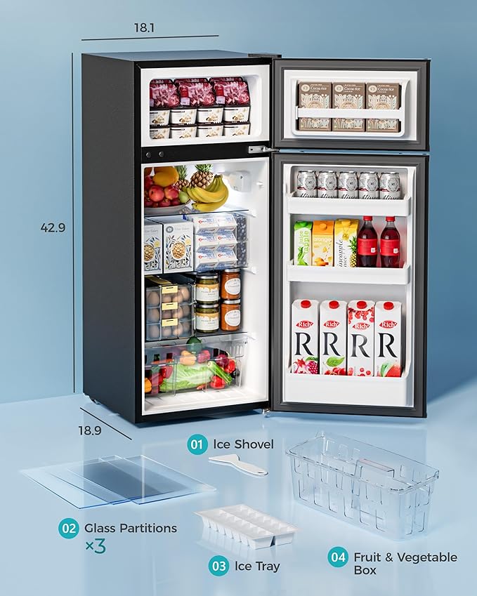 EUHOMY Mini Fridge with Freezer, 4.5 Cu.Ft Mini Refrigerator fridge, 2 door For Bedroom/Dorm/Office/Apartment - Food Storage or Cooling drinks, Silver