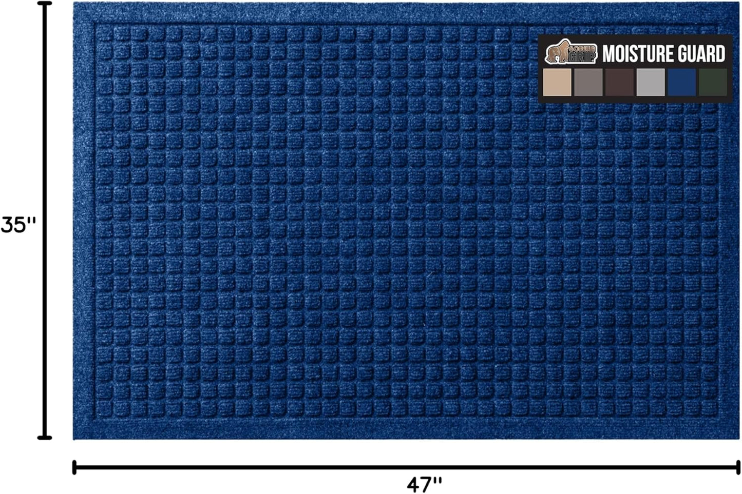 GORILLA GRIP Front Door Mat, 47x35, Indoor Outdoor Ultra Absorbent HydroAbsorb Doormat, Absorbs Up to 6 Cups of Water, Stain and Fade Resistant, Rubber Backing Doormats, Captures Dirt, Blue