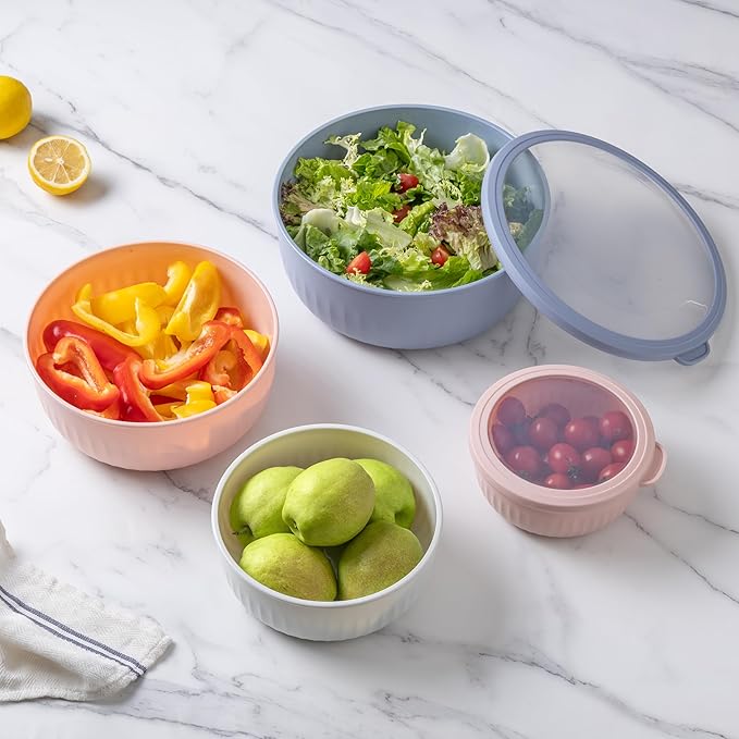 COOK WITH COLOR Prep Bowls with Lids- Wide and Deep Nesting Plastic Small Mixing Bowl Set with Lids, 12 Piece Set - Wide Bowls, Blue/Pink