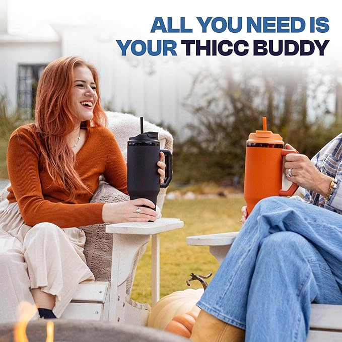 Thicc Buddy - 40 oz Stainless Steel Vacuum Insulated Tumbler with Lid and Straw for Water - Travel Mug Cupholder Friendly - Gifts for Women Men Him Her (Splash)