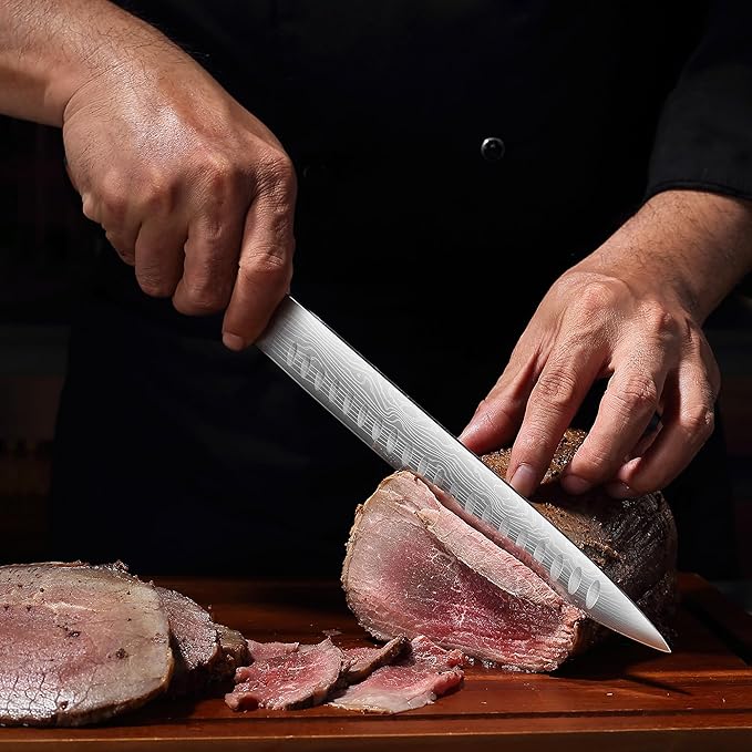 YOTSUBA Carving Knife for Meat, 10" Slicing Knife, High Carbon Steel Brisket Knives with Ergonomic Handle, Butcher Breaking Knives for Meat Cutting and Cooking with Gift Box