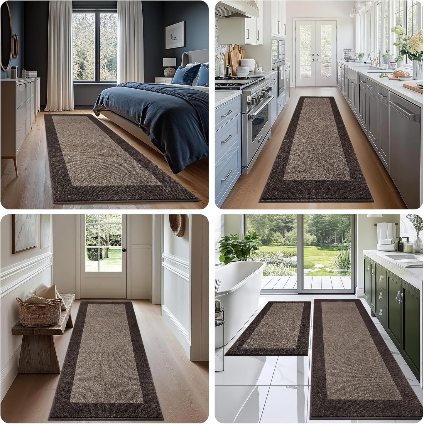 Machine Washable (24" x 36"+ 24" x 60"') Kitchen Rugs Set of 2, Non Slip Kitchen Mats for Floor, Absorbent Entrance Runner Rugs for Bedroom, Hallway, Bathroom, Door (Roll Packing)