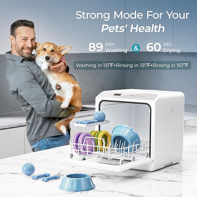 EUHOMY Countertop Dishwasher Portable with 6 Programs, 5L Built-in Water Tank for Apartments, 167℉ High-Temp, No Hookup Needed, Mini Dishwasher with Baby Care, Air Dry/Quick/ECO/Fruit/Normal, White