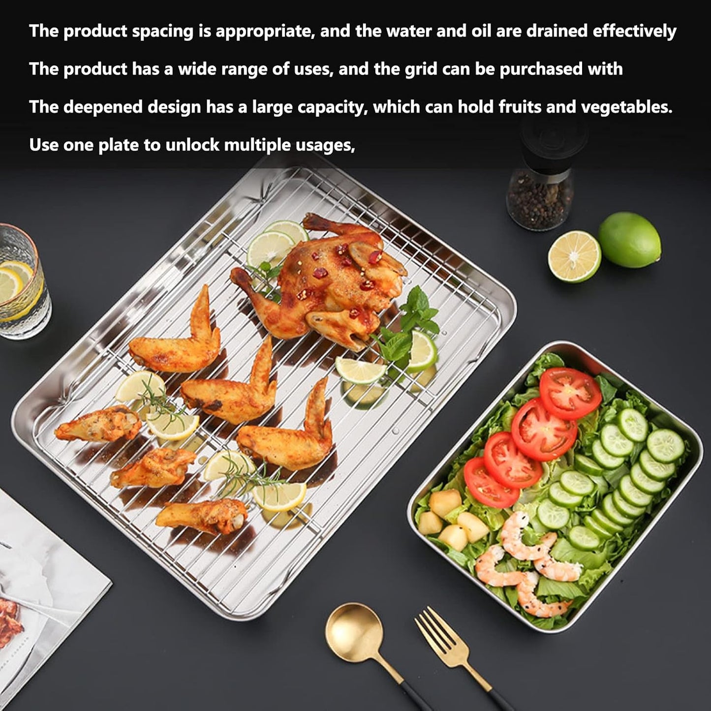 Roasting Pan and Rack Set, Stainless Steel Roasting Pan, Rectangular Roaster, Nonstick Steel Roaster for Cooking and Baking (9.3 × 6.9 × 2in)