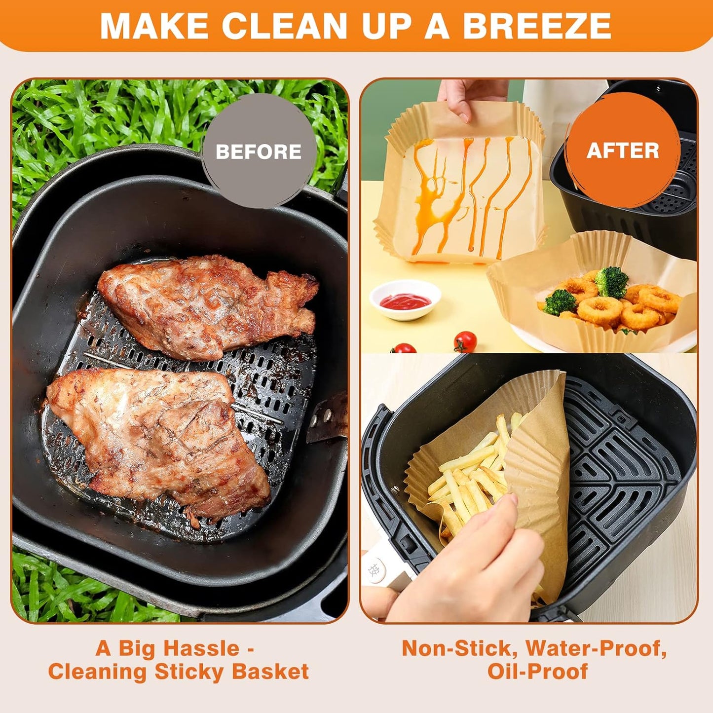 Vailnd 9inch Square Air Fryer Disposable Paper Liners, 125PCS Non-Stick Food Grade Air Fryer Parchment Liner, Oil Resistant, Waterproof, Food Grade Baking Paper for 8-12 QT Air Fryer Microwave
