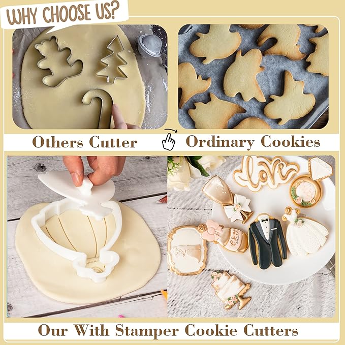 Wedding Cookie Cutters Set of 6 Dress Molds 3.5" with Plunger Stamps Baking Dough Tools Cake Shapes PLA Accessories for Birdesmaid Decorative Party Kitchen Supplies