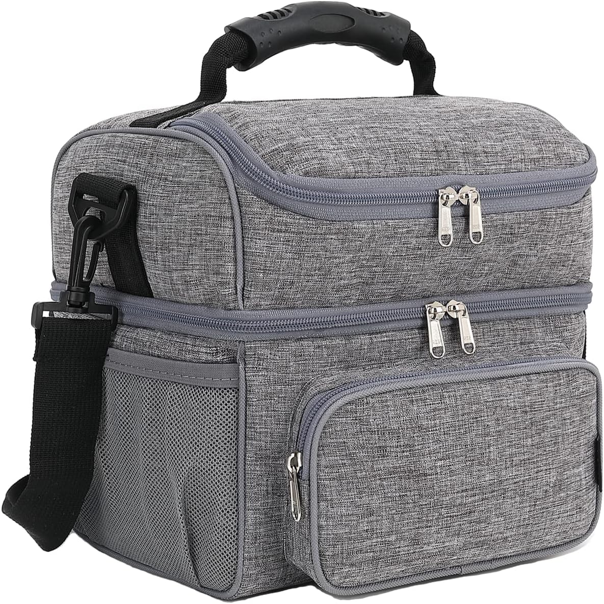 FlowFly Double Layer Cooler Insulated Lunch Bag Adult Lunch Box Large Tote Bag for Men, Women, With Adjustable Strap,Front Pocket and Dual Large Mesh Side Pockets