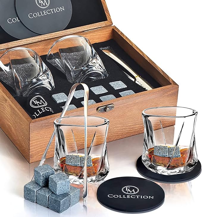 Old Fashioned Whiskey Glasses – Set of 2 – Bourbon Glasses for Men & Women – Gift Boxed Crystal Scotch Glasses for Cocktails & Spirits