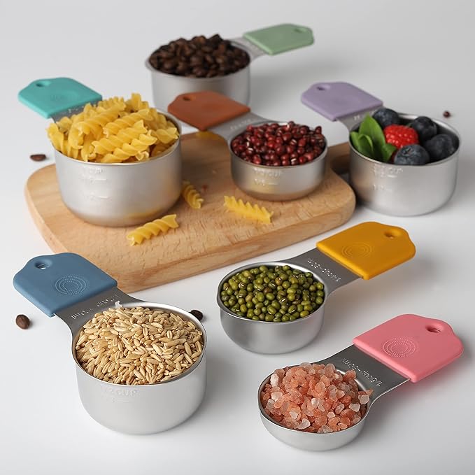 Magnetic Measuring Cups Set of 7 Stainless Steel Heavy Duty Measuring Cups for Dry & Liquid Ingredients (color)