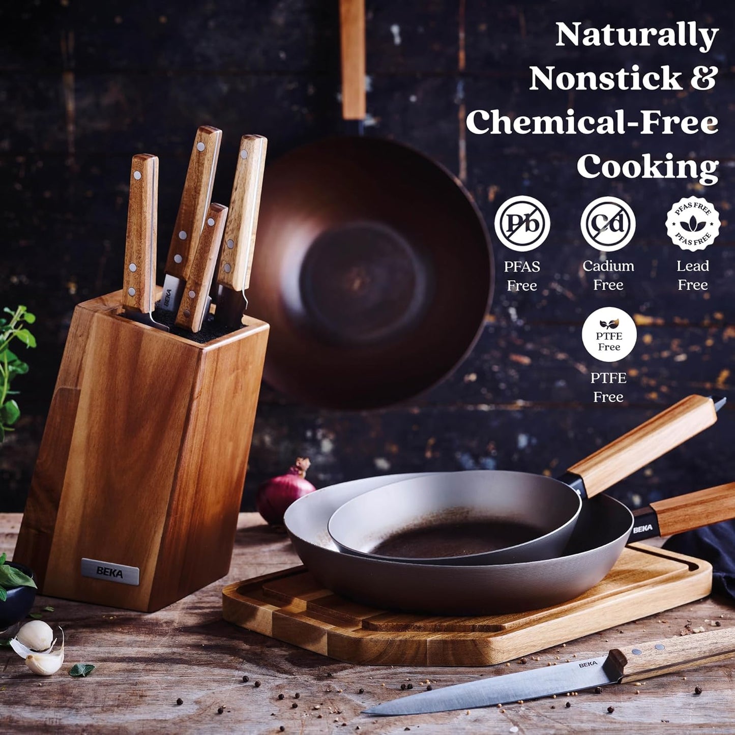 Alva Forest 8” Carbon Steel Frying Pan – Pre-Seasoned, Lightweight Chef-Grade Skillet with Stay-Cool Acacia Handle, Natural Nonstick, Induction & All-Stove Compatible – Professional Restaurant Quality